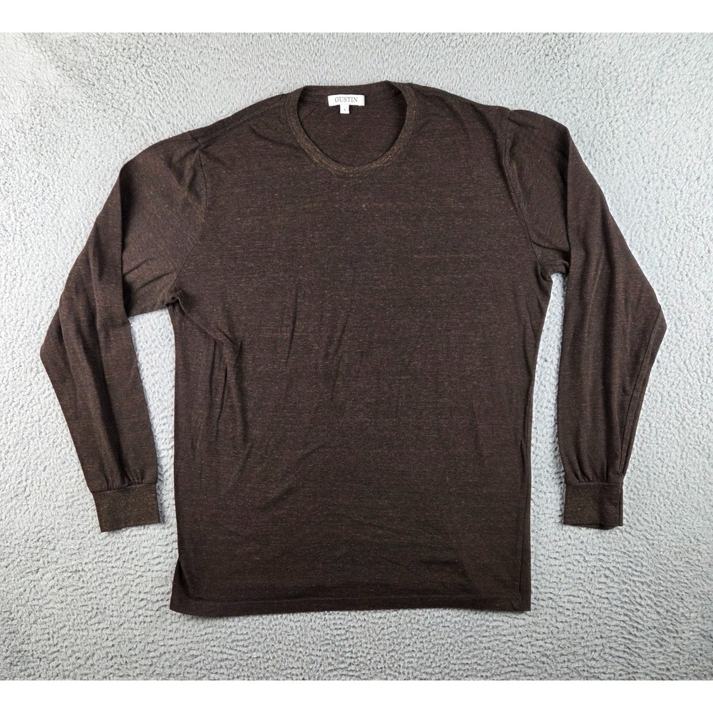 Gustin Mens Long Sleeve Crewneck Tee Heathered Brown Tri-Blend Large USA Made